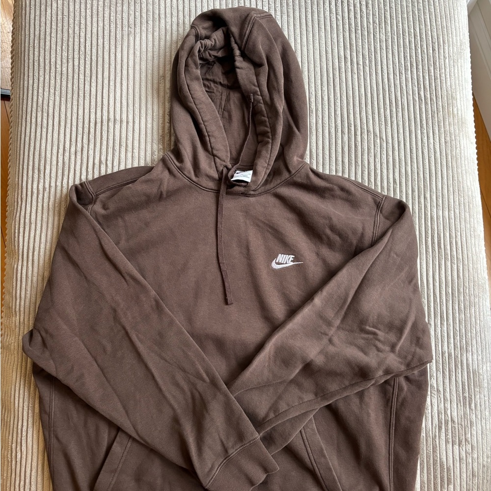 Nike Brown Pullover Hoodie with White Swoosh